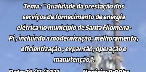 População de Santa Filomena debaterá sobre problemas nos serviços fornecidos pela Equatorial Piauí em Audiência Pública