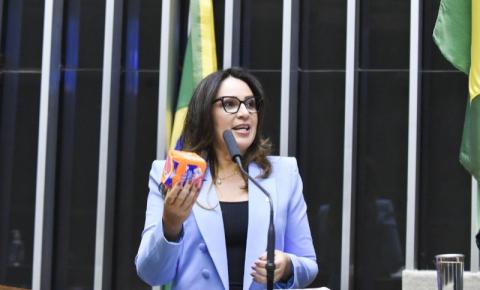 Rejane Dias leva kit de absorventes ao Plenário da Câmara e exalta ação no Piauí